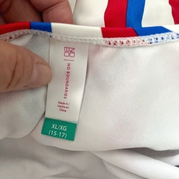 No Boundaries Patriotic One Piece Stripes Adjustable Strap High Leg Swimsuit - Picture 10 of 10